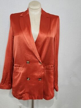 Free People Satin Double-Breasted Blazer in Rust Orange